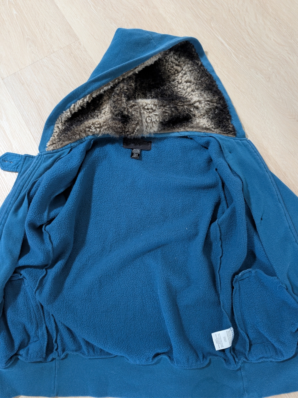 Fox Racing Blue Faux Fur Lined Hooded Fleece Jacket Coat Size Medium Y2K - Picture 6 of 9